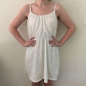 Bailey Blue Mini Dress size XL White Lace adjustable strap lined graduation Y2K